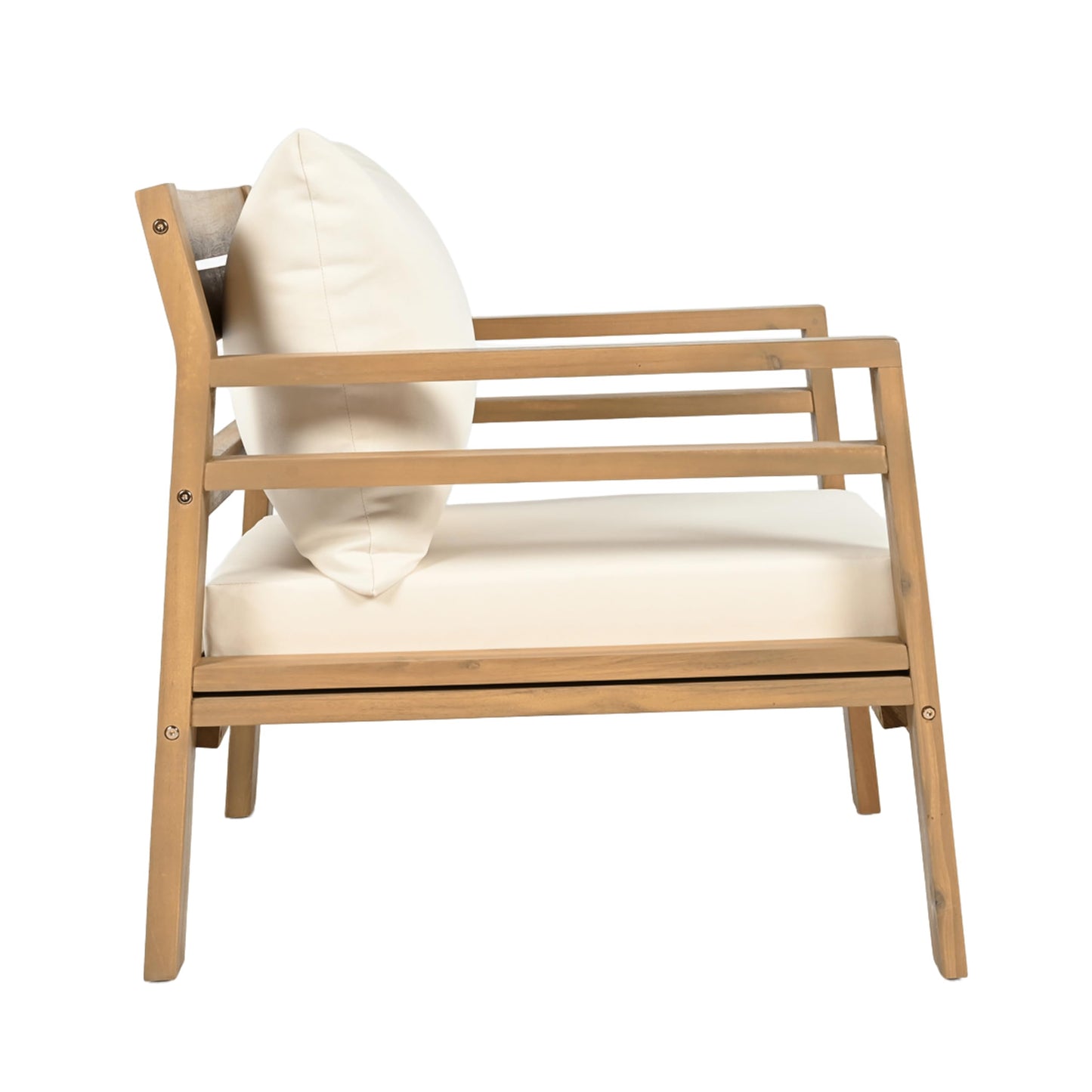 Christopher Knight Home Jamaia 4 Pieces Acacia Furniture Set, Patio Conversation Chat 2-Seat Sofa Set with Coffee Table, Outdoor Loveseat Chair Set for Garden Porch Backyard Balcony, Light Teak+Beige