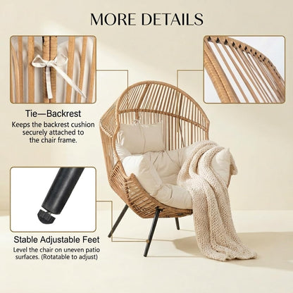 Oversized Outdoor Wicker Egg Chair Set of 2, Patio Lounge Chair Basket Seat with Thick Cushion, All Weather Indoor Outdoor Porch Rockers for Balcony, Living Room, Lawn Garden
