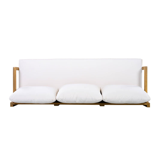 Christopher Knight Home Bayah Acacia Wood Outdoor 3 Seater Sofa with Cushion, Solid Wood Patio Sofa with Removable Cushion, Comfy Lounge Sofa for Patio Furniture Set, Natural Teak+Beige