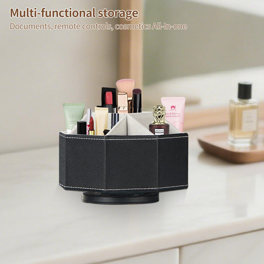 Remote Control Holder, Swivel 9 Rooms Desk Organizer and Decorations for Living Room, Leather Bedside Storage Caddy for TV Controllers/ Makeup Brush Pen/ Office Stationery/ Art Supplies/ Eyeglasses