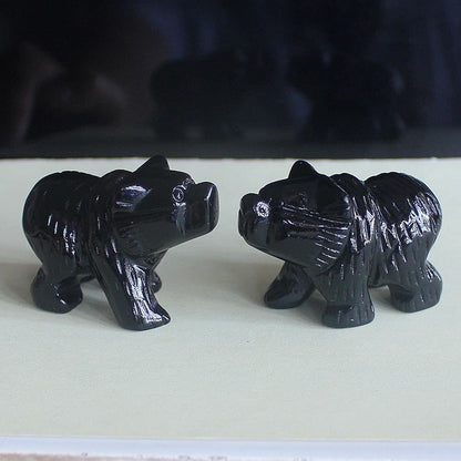 2'' Hand Carved Mixed gemstom Crystal Bear Animal Figurine Animal Carving (Black Obsidian)