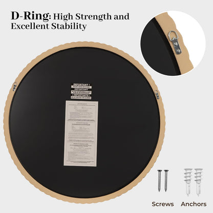 WallBeyond 30" Round Mirror with Rope-Design Frame, Large Circle Wall Mirror for Bathroom, Bedroom, Entryway & Living Room, Natural