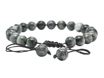 Amazing Gemstone Grey Cats Eye Bracelet, Gifts For Men & Women - Protection Healing Crystal Bracelet - 8mm Gemstone Beaded Adjustable Bracelet, Pulseras Para Hombres Mujer Stocking Stuffers