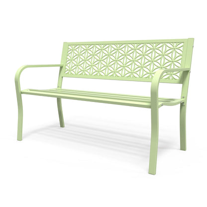 VINGLI 50" Outdoor Bench Metal with Floral Back, Garden Bench Front Porch Bench for Yard Patio Entryway Park Outside, 800lb Capacity - Green