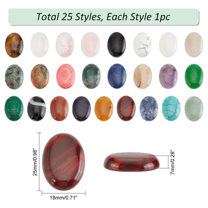 PH PandaHall 25pcs 25x18mm Gemstones Cabochons Flatback, Oval Stone Gem Semi-Precious Gemstones Beads Quartz Chakra Crystal Stones for Bracelet Necklace Earring Pendant Jewelry DIY Craft Making