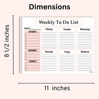 NIIVIIN Weekly To Do List Notepad - Weekly Planner Notepad, ADHD Planner for Adults, 50 Tear-Off 8.5" x 11" Sheets, Extra Thick Backing
