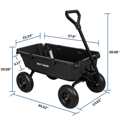 BILT HARD 900 lbs Poly Garden Dump Cart, 5 Cu.Ft Wheelbarrow Cart with 10" All Terrain Wheels & Quick-Release System, Heavy Duty Utility Wagon for Yard, Farm & Garden