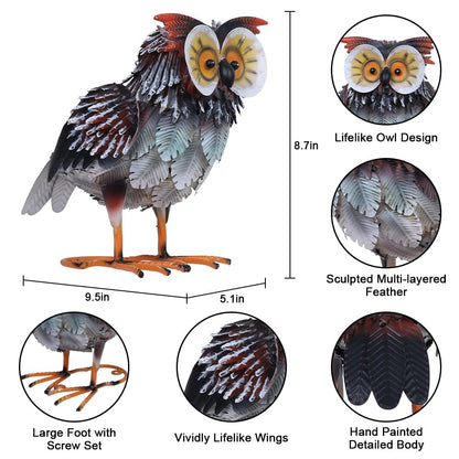 hogardeck Owl Garden Decor Outdoor Statues, Large Metal Bird Standing Yard Art, Lawn Sculptures Ornaments for Outside Patio Pond Backyard, Holiday Sympathy Gifts for Grandma Mom