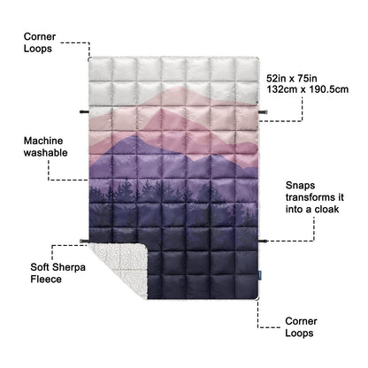 zzlamb Sherpa Puffy Camping Blanket,Outdoor Warm Wearable Fleece Blankets for Cold Weather,Camp Quilt with Sherpa Lining for Sleeping,Traveling,Backpacking,Picnics,Stadium 52x75in Lavender Ridge Fade