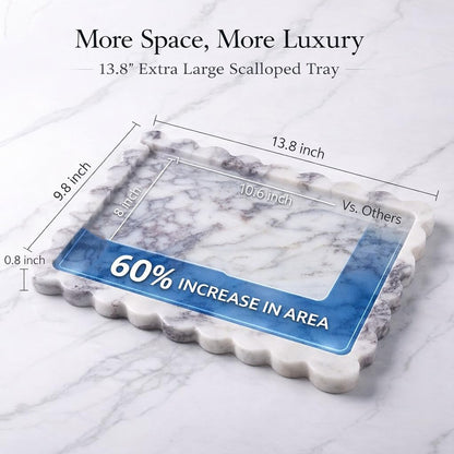 PebblePure 14" x 10" Large Genuine Calacatta Viola Scalloped Marble Tray, Pre-Sealed for Stain & Water Resistance, Luxury Decorative Trays for Vanity, Bathroom, Dresser, Coffee Table, Home Decor