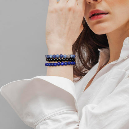 Risyfjew 3 PCS Healing Crystal Bracelet Women 8mm Natural Stone Beaded Stretch Bracelet Lapis Lazuli Sodalite Jewelry Gifts