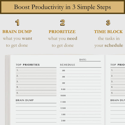 Time Blocking and ADHD Planner by Refine Days. 180 Undated Pages, To Do List, Hourly Schedule, Daily and Monthly Agenda. Time Management & Productivity Notebook. A5 (Green)