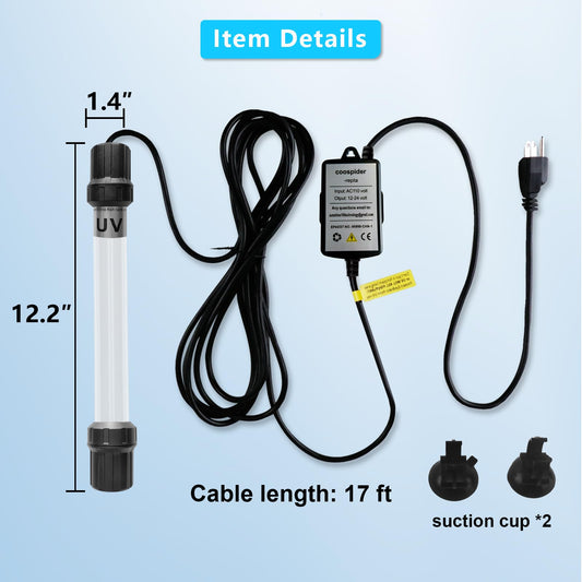 18W Aquarium UV Light for 100-1000 Gallon, UV Pond Water Clarifier for Koi Pond, Swimming Pool, Spa, Large Fish Tank, Cold Plunge UV Light for Pond Algae Control