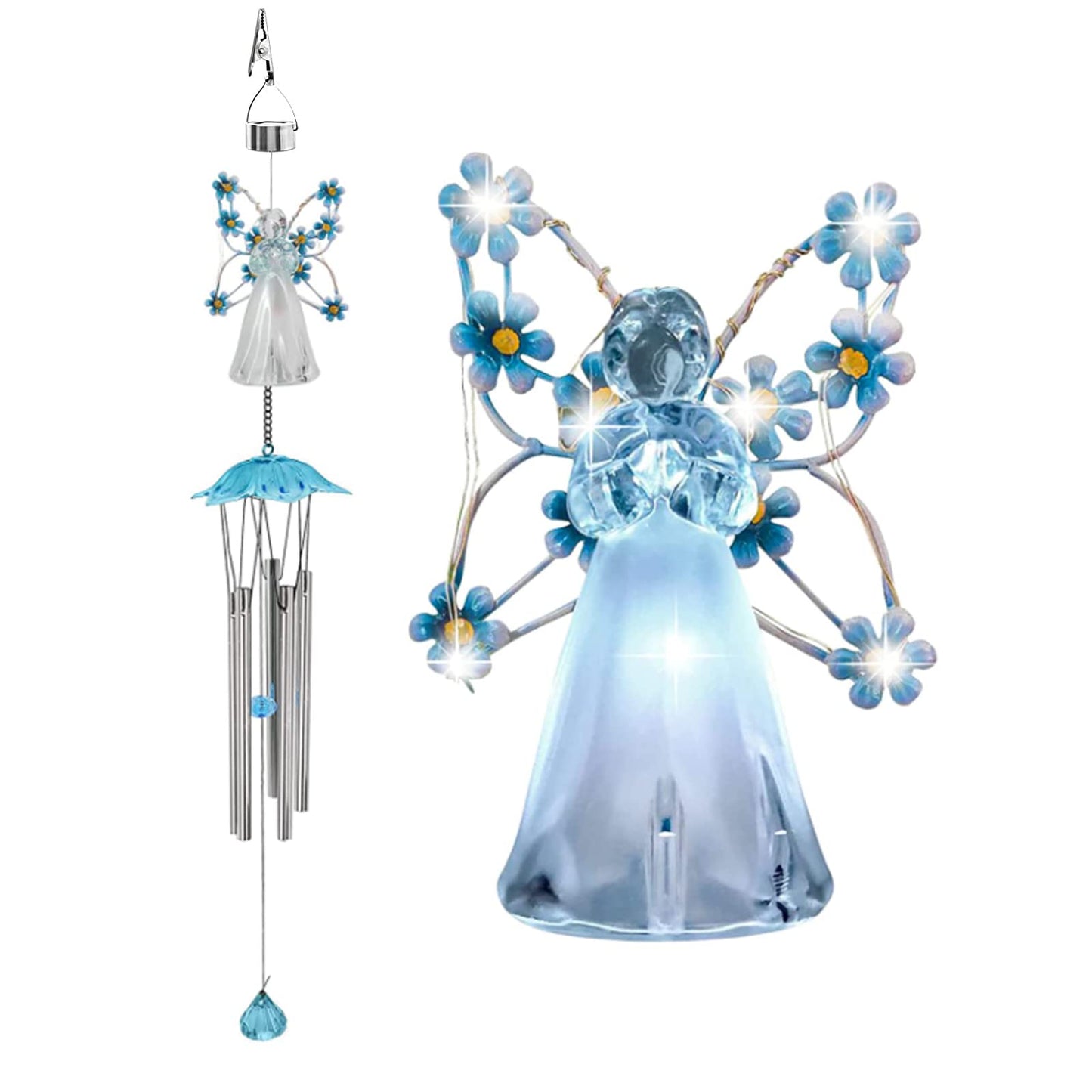 Solar Angel Wind Chimes - Outdoor Garden Decoration, Waterproof Solar Hanging Wind Chimes Lights for Garden, Window, Gazebo, Patio, Gifts for Women (Blue)