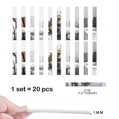 OUTANA Acrylic Wall Decor, Peel and Stick r Strips, Vertical Tiles for Entryway, Bedroom & Bathroom, Shatterproof Wall Decor for Small Spaces, Gold Silver Black (20, Silver)