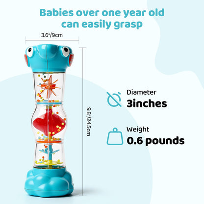 Montessori Baby Toys for 6-12 Months 1 Year Old,Rain Stick Baby Rattle Shaker Infant Sound Toy 9.8” Rainmaker Musical Sensory Toys for 6 7 8 9 10 Months Newborn Toddlers Gifts-Blue