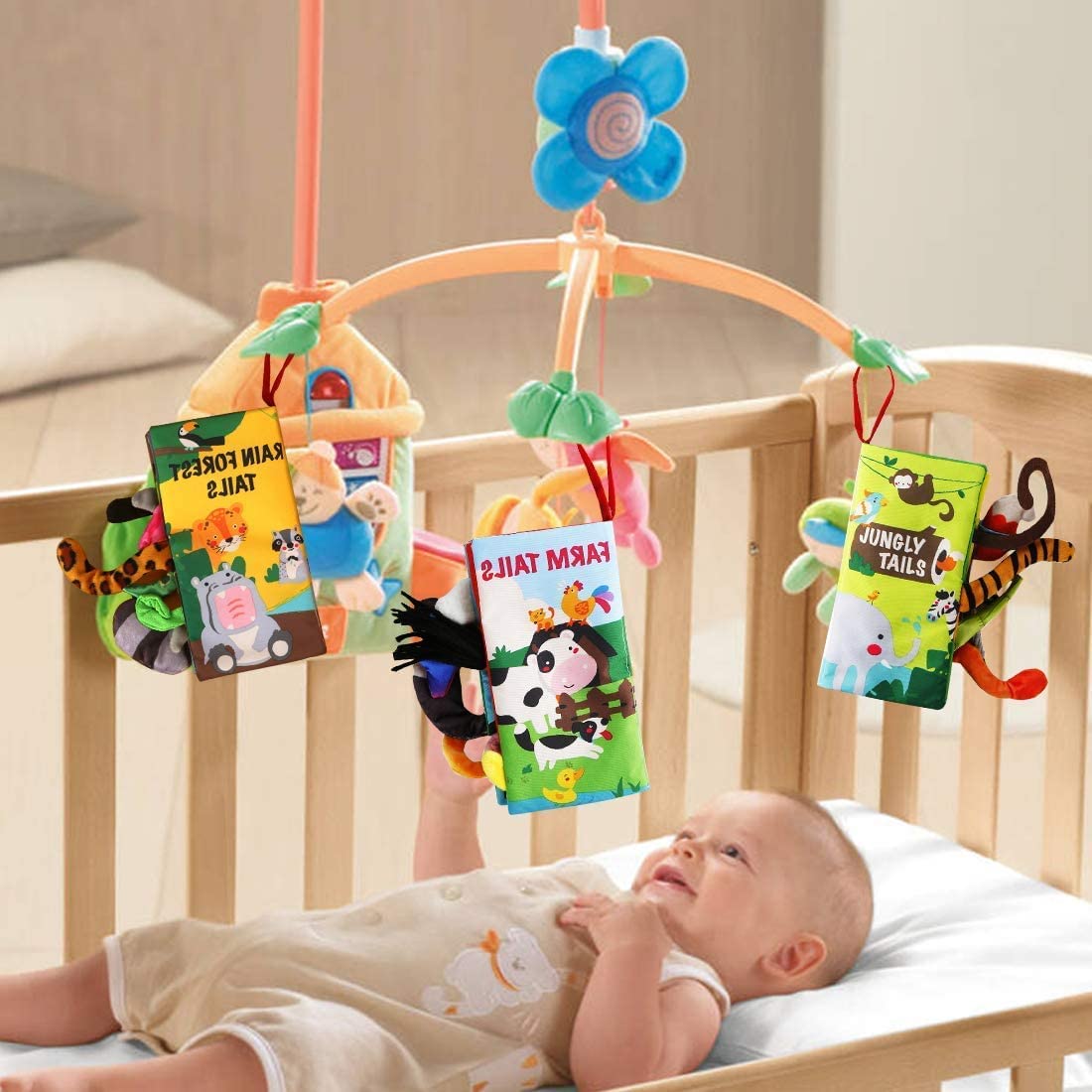 beiens Baby Books Toys, Touch and Feel Cloth Crinkle Soft Books, Toys for 0-3-6-12-18 Months Infant Newborn Baby Boy Girl Shower Gifts Set, Sensory Learning Stroller Toys (3PCS)