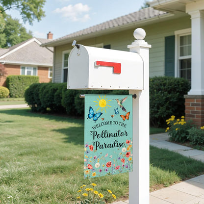 JQYCJTR Welcome To The Pollinator Paradise Garden Flag Double Sided Yard Outdoor Decoration 12x18 Inch, Birds And Plants Welcome Yard Garden Flag, Gardener's Lover Porch Decoration Banner