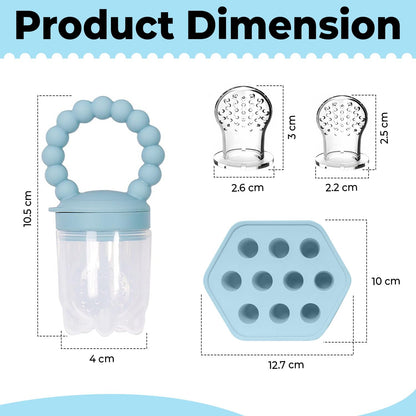 Infant Food Feeder & Silicone Freezer Tray Combo | 2 Size Silicone Baby Fruit Feeders | Weaning Feeder | Teething Relief (Sky)