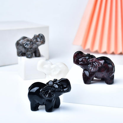 WUYOUSHI White Jade Crystal Elephant Statue 2" Healing Crystal Handmade Figurine Lucky Guardian Pocket Statues Reiki Meditation Office Home Decoration Gift