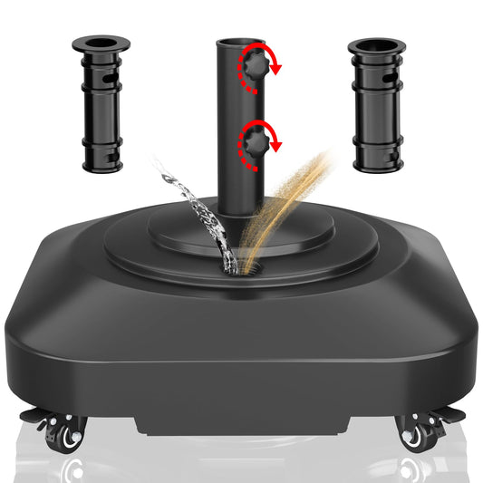 PGGP Patio Umbrella Base Heavy Duty with Wheels, Max 100lb Fillable Umbrella Stand Mobile Square Market Stand, Windproof Outdoor Umbrella Holder for Deck, Poolside, Lawn, Fits Muti Sized Umbrellas