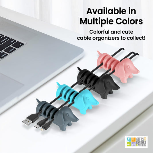 Gifts for Readers & Writers Cord Organizer, Office Desk Organizing & Cable Management Accessory, Kord Keeper Dog, Weighted Wire Holder to Organize Phone & Device Charger Cords, Black