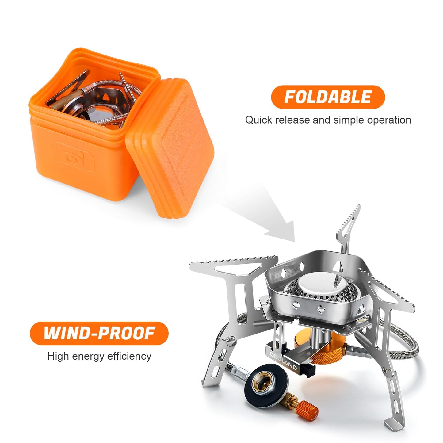 Odoland 3500W Windproof Camp Stove Camping Gas Stove with Fuel Canister Adapter, Piezo Ignition, Carry Case, Portable Collapsible Stove Burner for Outdoor Backpacking Hiking and Picnic