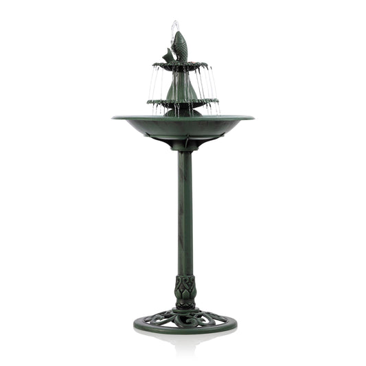 Alpine Corporation 40" Tall Outdoor 3 Tier Pedestal Water Fountain with Vintage Birdbath Accent, Garden Decor, Green
