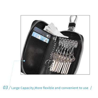 Funny Live Genuine Leather Key Holder Bag with 4 Card Slot & 6 Hooks & 1 Access Card, Key Case for Men & Women (Black Plus)