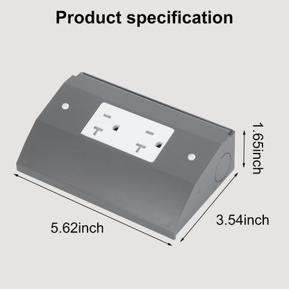 Under Cabinet Hidden Outlet Box – Slim Stainless Steel Design with Powder-Coated Finish, Easy to Install Electrical Solution for Kitchen, Garage, or Workspace