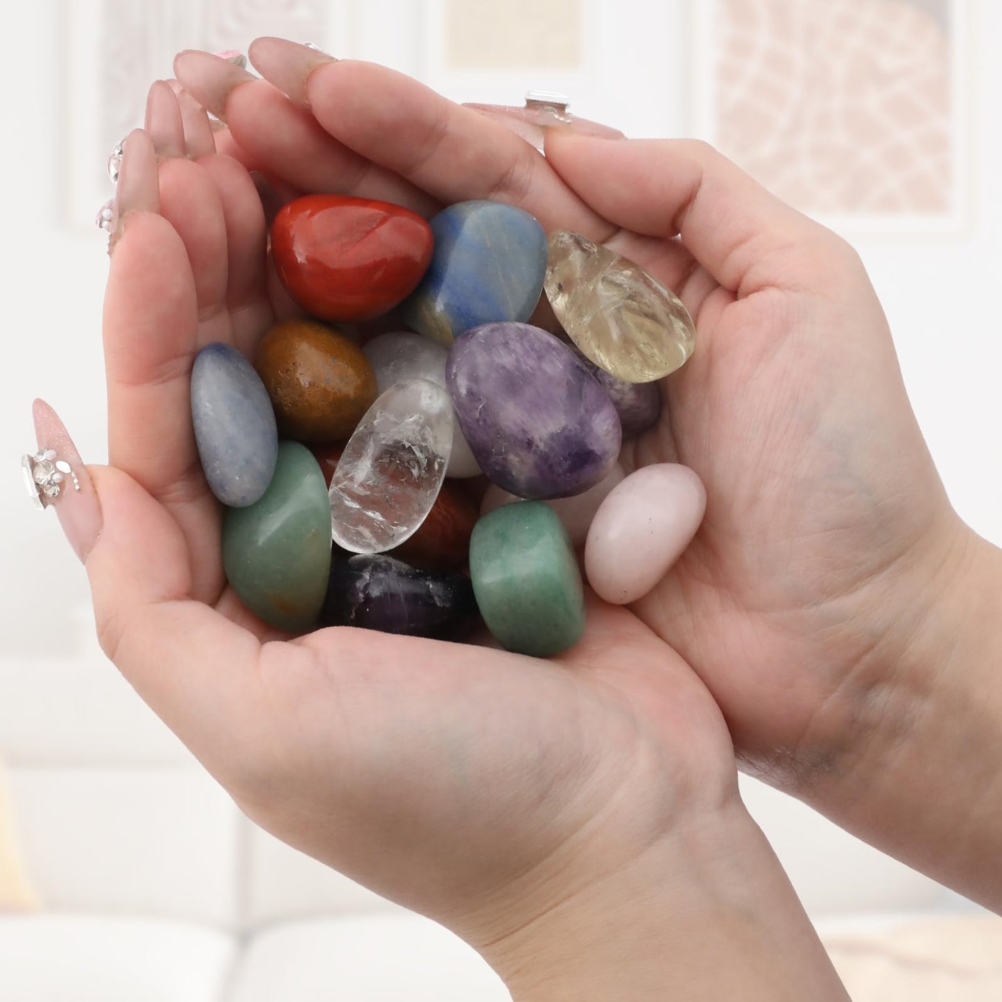 3.5lb Mixed Large Tumbled Crystal Stones Bulk,1″-1.3″, Approx 110 Pcs - Natural Assorted Polished Healing Crystals for Decoration, Healing, Rock Collecting, Cabbing, Wire Wrapping, Wicca & Reiki
