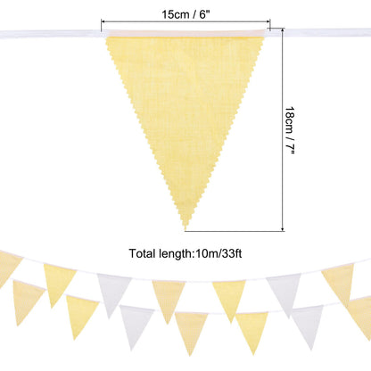 MECCANIXITY 33ft Yellow White Plaid Checkered Pennant Banner, 36 PCS Triangle Flags Fabric Bunting Banner for Birthday Wedding Outdoor Garden Decor