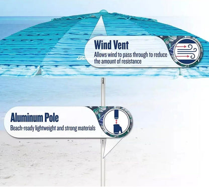 Sepras T0MMY BAHAMA 8 ft Beach Umbrella with wind vent and sand anchor (Blue Pattern)