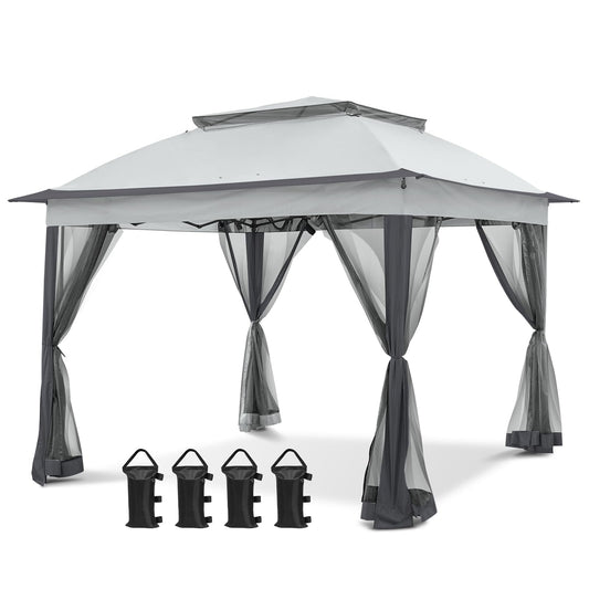 COOS BAY 11x11 Pop Up Gazebo with Mesh Netting, Instant Outdoor Canopy Tent, Water Resistant Shelter with UPF 50+ UV Protection, 121 Sq Ft Coverage, Gray