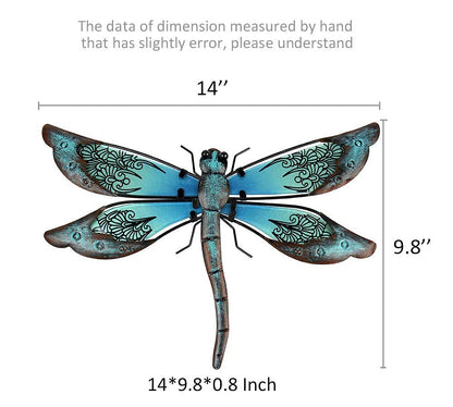 LIFFY Metal Dragonfly Wall Decor - Outdoor Garden Art for Patio, Living Room, Bedroom - Dragonfly Gifts (14inch, Metal & Glass)