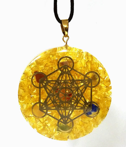 Citrine Orgone Crystal Pyramid & Pendant Seven Chakra Metatron Cube Merkaba | Natural Stone Bracelet | E Protection Kit Reiki Spiritual Healing Positive Energy Generator Yoga Meditation