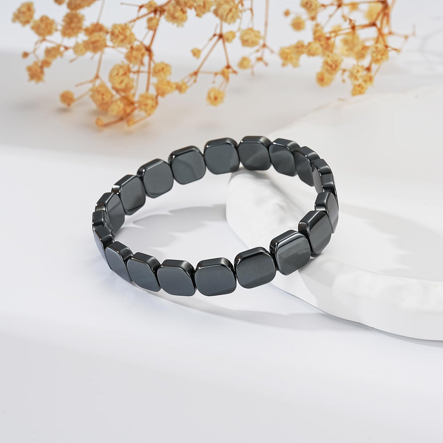 Gnamy Hematite Bracelet for Men, Gifts for Men Him Husband Boyfriend, Natural Hematite Stone Beaded Stretch Healing Bracelets Birthday Inspirational Jewelry Gifts for Man Male