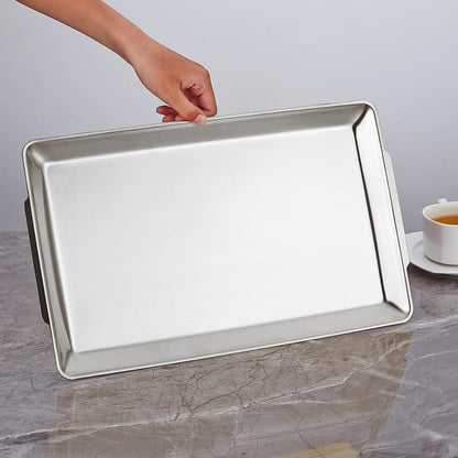 15.8" x 9.5" Large Serving Platters, Stainless Steel Heavy-Duty Large Serving Trays, Silver Rectangular Plates for Food, Fruit, Party, Wedding, Christmas, Chip and Scratch Resistant
