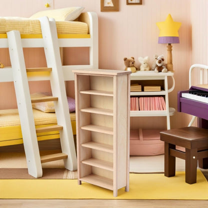 Angoily Mini Bookshelf, Dollhouse Bookcase, 1:12 Scale Doll House Furniture, Miniature Wooden Storage Cabinet Model, Unfinished Wood Library Shelving Scene, DIY Accessories for Room Display Collection