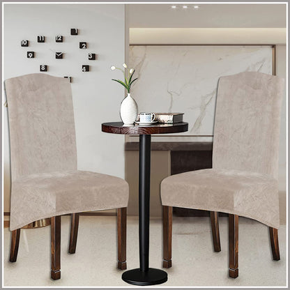 KELUINA Velvet Plush XL Dining Chair Covers, Stretch Chaircover, Spandex High Chairs Protector Covers Seat Slipcover with Elastic Band for Dining Chairs (Tauqe 1, Set of 2)