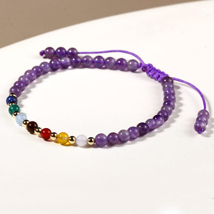 Jewever 7 Chakra Bracelets for Women Real Stone Lucky Rope Crystal Bead Bracelet Crystals and Healing Stones Jewelry Birthday Gifts (Amethyst)