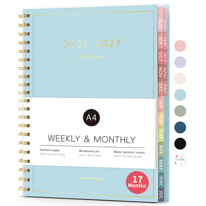 Aug 2026 - Dec 2027 Planner, Forvencer 17 Month Academic Planner 2026-2027, 8.5" x 11", Calendar Planner Weekly and Monthly, Daily Agenda Book, College School Supplies for Student Teacher, A4, Blue