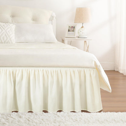 RIMELA Cream Bed Skirt Queen Size 15 Inch Drop, Elastic Bed Skirting for Bed Base and Frame, Bedding Dust Ruffle Easy to Install, Lightweight Wrap Around Adjustable Bedskirt