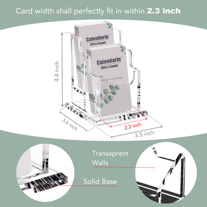 Calendarin Acrylic Business Card Holder for Desk, Clear Business Name Card Display Card Organizer, Morden Desk Accessory Supply for Office, Vertical (2-Slot)