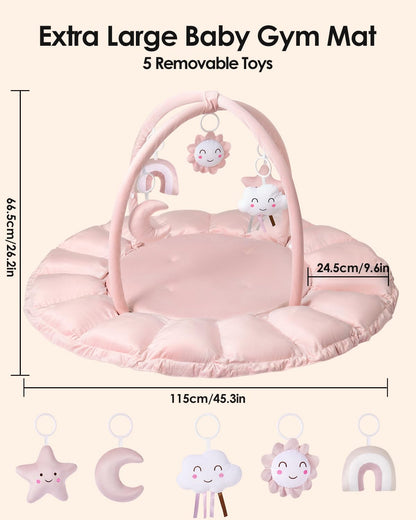 Deekuiwi 5-in-1 Convertible Baby Gym Play Mat with Hanging Toys, Soft Padded Activity Center & Ball Pit, Plush Tummy Time Mat for Newborns to Toddlers, Machine Washable, Pink