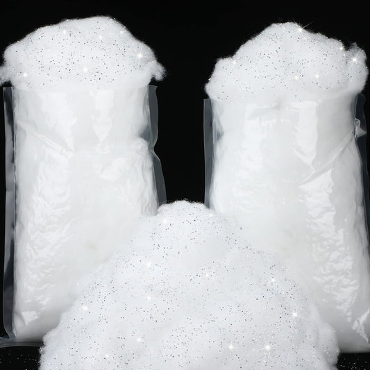 Sumind 2 Bags Fake Snow Decoration Fluffy Artificial Cotton Fiber Fluffy Fake Clouds Soft Blanket for Crafts Mantle Village Christmas Winter Indoor Home Decoration(Glitter Silver)