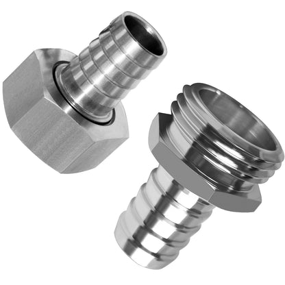 Beduan Stainless Steel Garden Hose Repair Connector Fitting 1/4" Barb to 3/4 Garden hose Male and Female GHT Threaded Hose Fittings