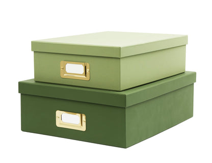MIZFRUZZY 2-Piece Decorative Storage Boxes, Sophisticated Dual-green Palette, Paperboard Stackable with Gold Label Holders for Home Office Organization, Home Decor, Photos, Files and Keepsake Box