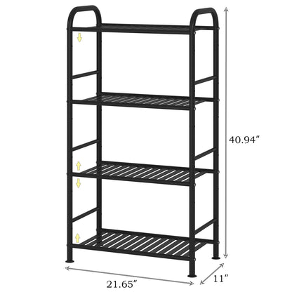 JSB 4-Tier Adjustable Shelving Unit, Heavy Duty Storage Rack Organizer Metal Corner Shelf for Kitchen Living Room Laundry Pantry Bathroom (Black, 4 Tier)…