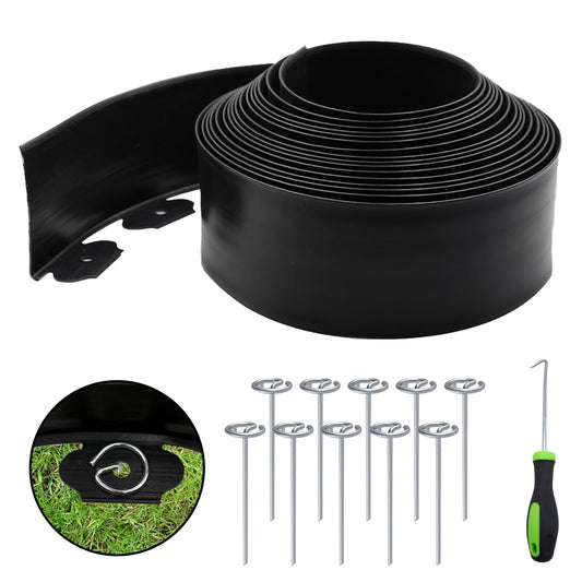 Landscape Edging Kit LOLEDE– 33FT Flexible Paver Edging, 4" Tall Lawn Border with 30 Rust-Resistant Stakes – Ideal for Flower Beds, Lawns, Driveways, and Gardens